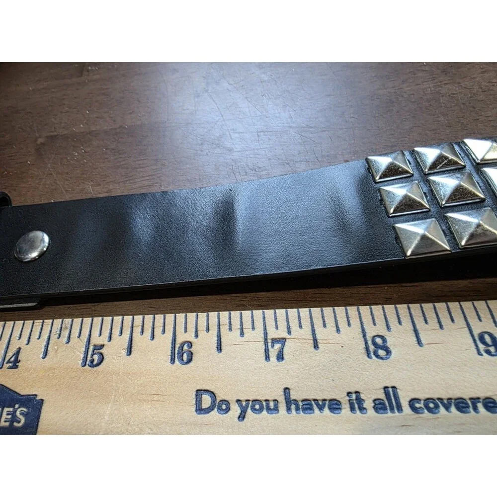 Y2K 3-Row Silver Pyramid Studded Black Faux Leather Belt Punk Emo Size L